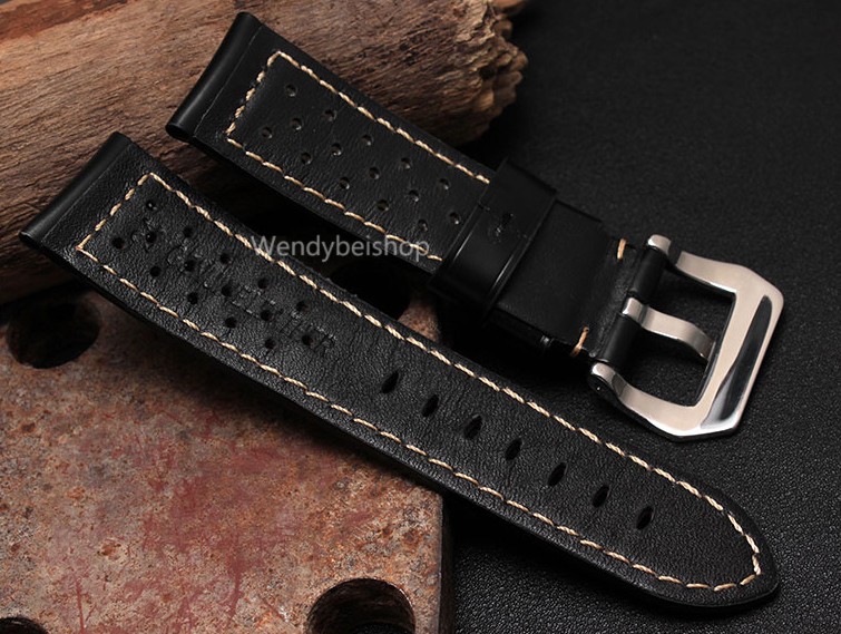 CARLYWET - Genuine leather watch strap, strap 22, 24, 26 mm, black and brown, antique watch strap with soft buckle for RADIOMIR