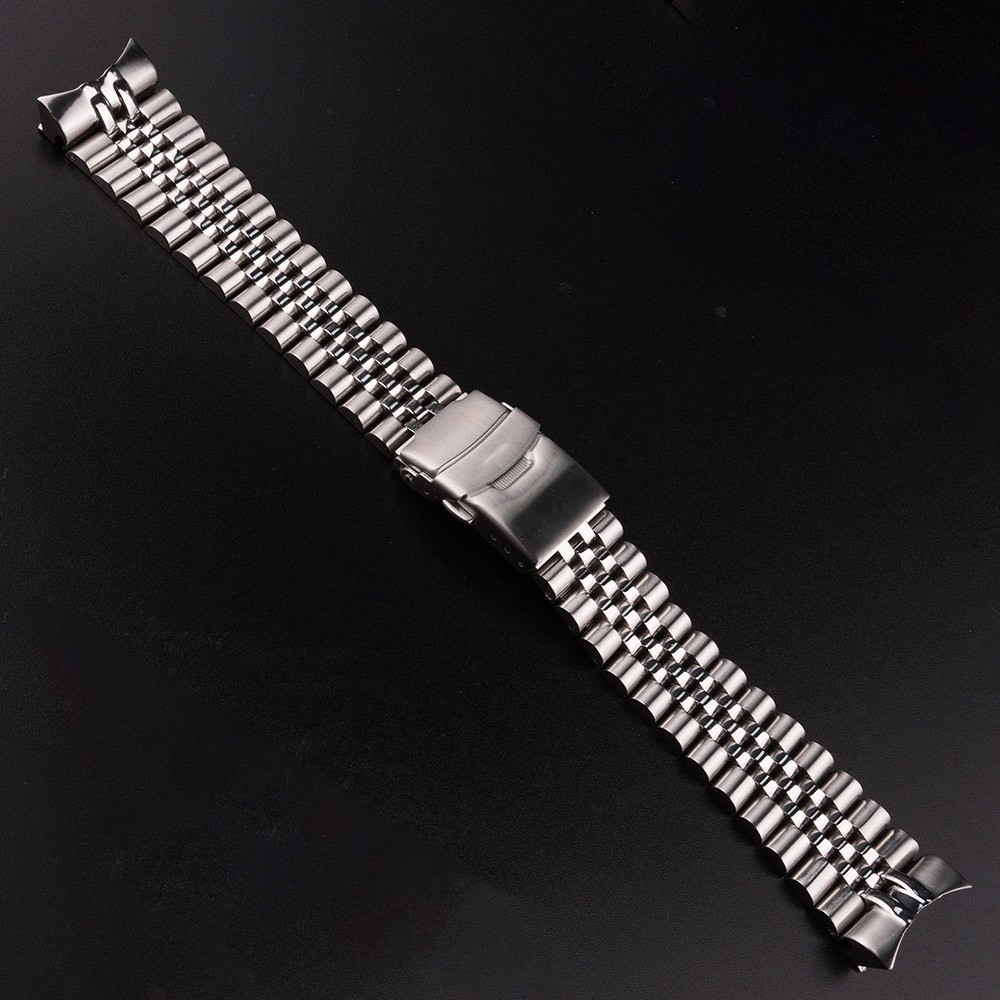 CARLYWET 22mm 316L Stainless Steel Silver Jubilee Watch Band Strap Silver Bracelets Solid Curved End for Seiko 5 SRPD53K1 SKX007