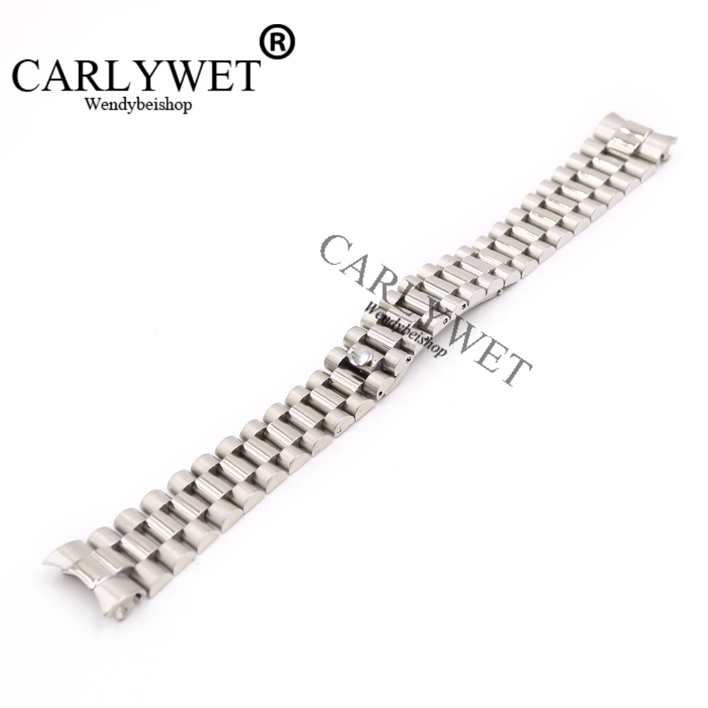 CARLYWET 20mm Silver Black Gold Middle Solid Curved End Screw Connect Stainless Steel Wrist Watch Bracelet Band For President