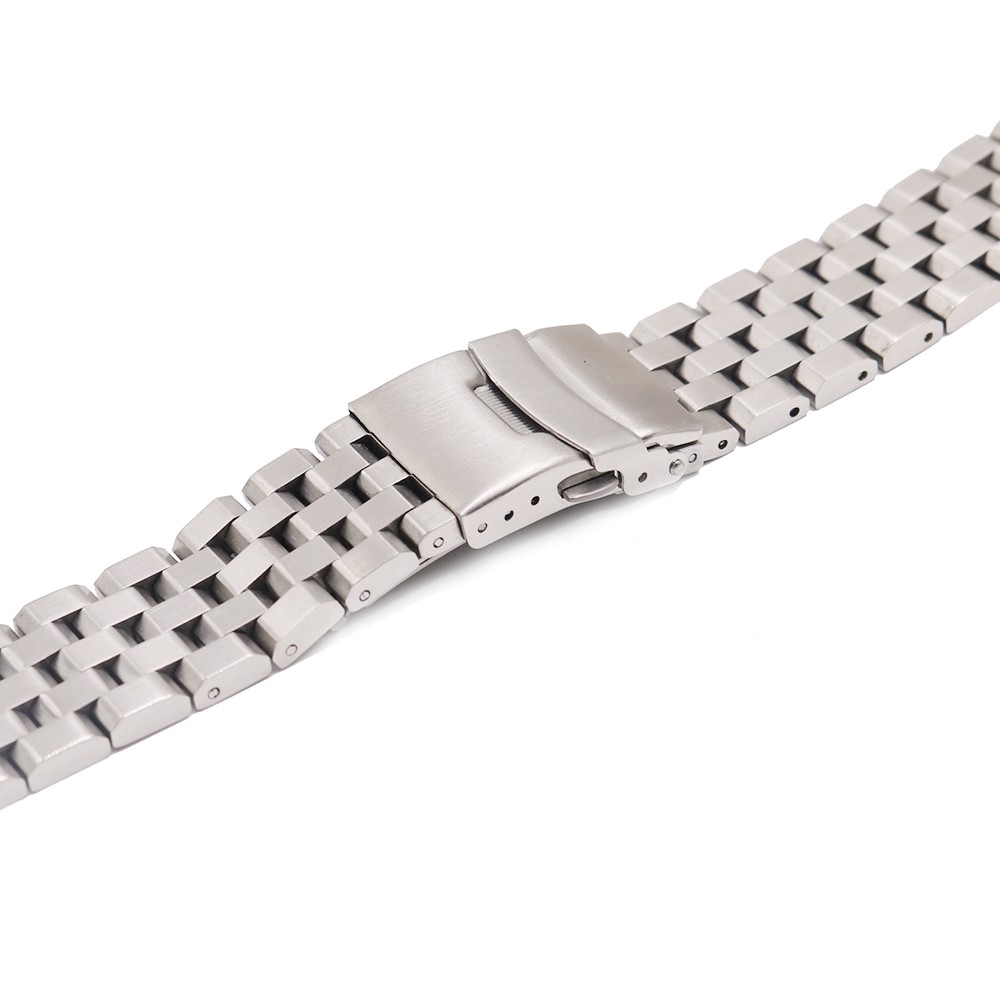 Rolamy 22mm Top Quality Silver Solid Links Replacement Watch Band Strap Bracelet Double Push Clasp for Seiko