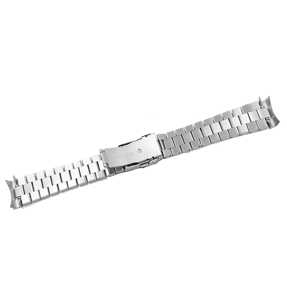 Rolamy 20 22mm Top Quality Silver Hollow Curved End Solid Links Replacement Watch Band Bracelet Double Push Clasp for Seiko