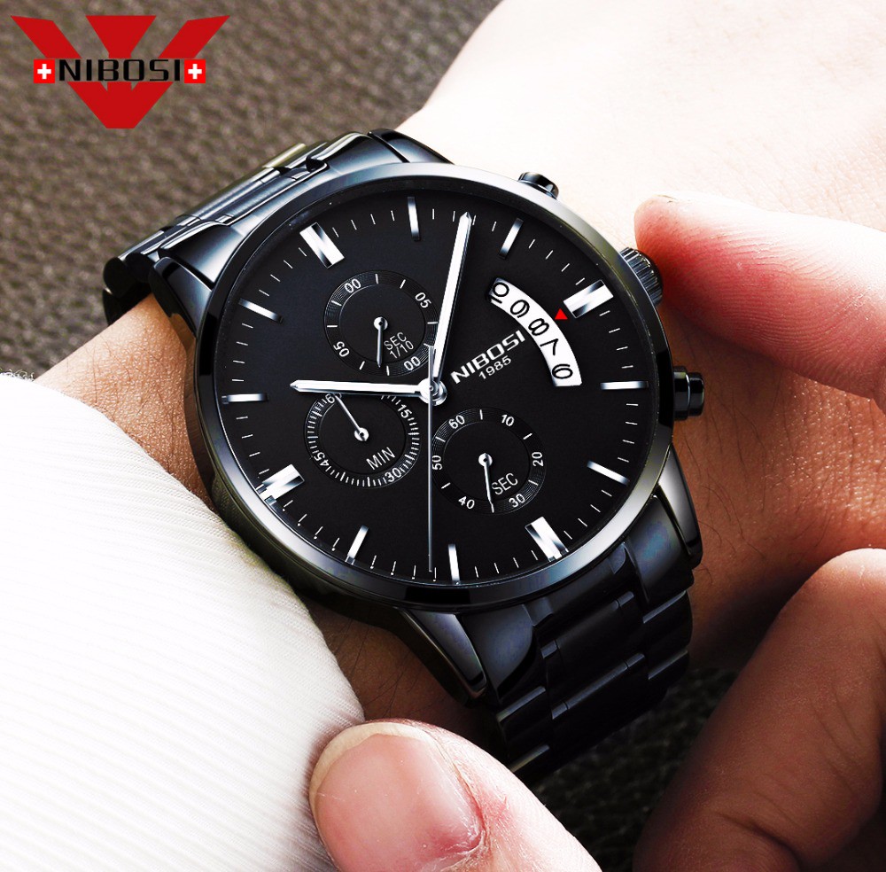 NIBOSI Fashion Watches Mens Top Brand Luxury Watches Rose Gold Waterproof Relogio Masculino Stainless Steel Quartz Wristwatch