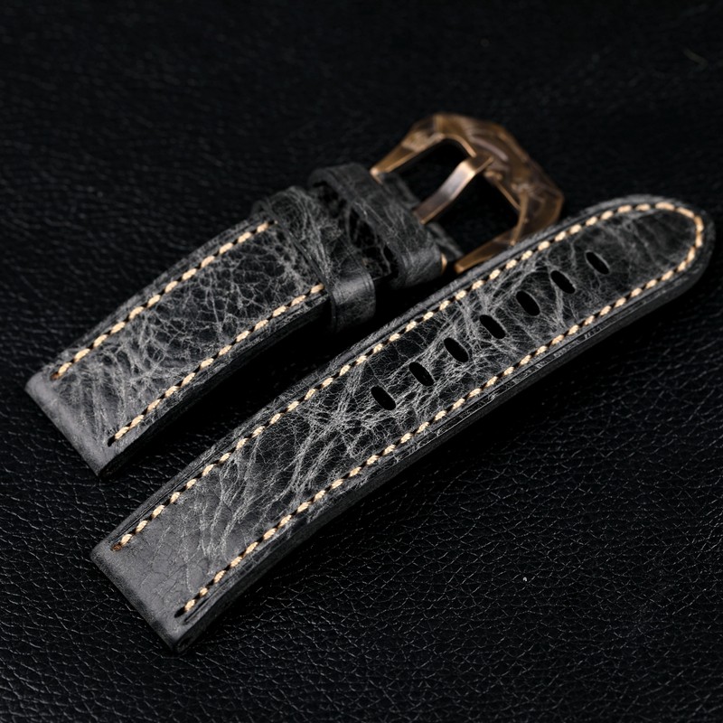 Handmade Genuine Leather Strap Gray Italian Top Layer Cowhide Leather Strap 20 22 24 26mm Matching Matching Bronze Watchband Accessories
