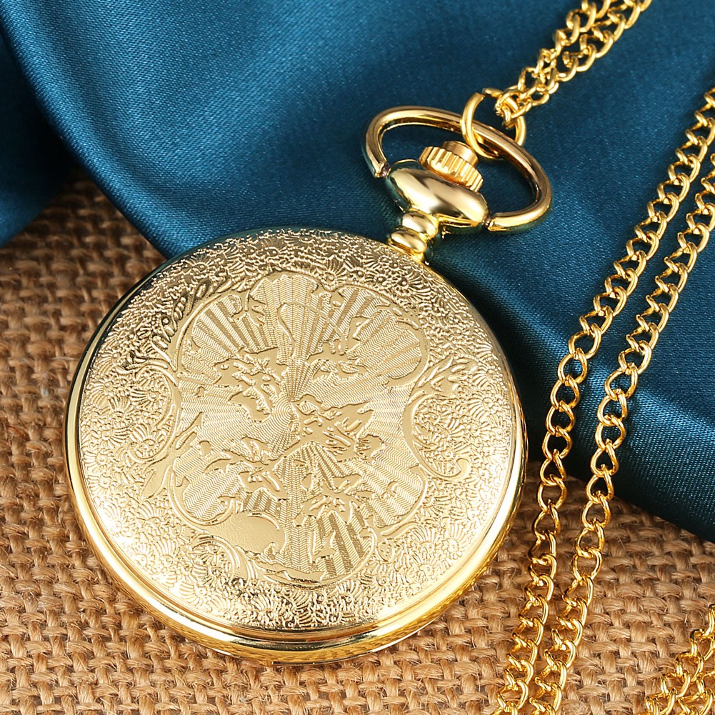 2022 New Style High Grade Gold Temperament Pocket Watch Blue Glue Dripping Crocodile Pattern with Chain Quartz Movement Watches