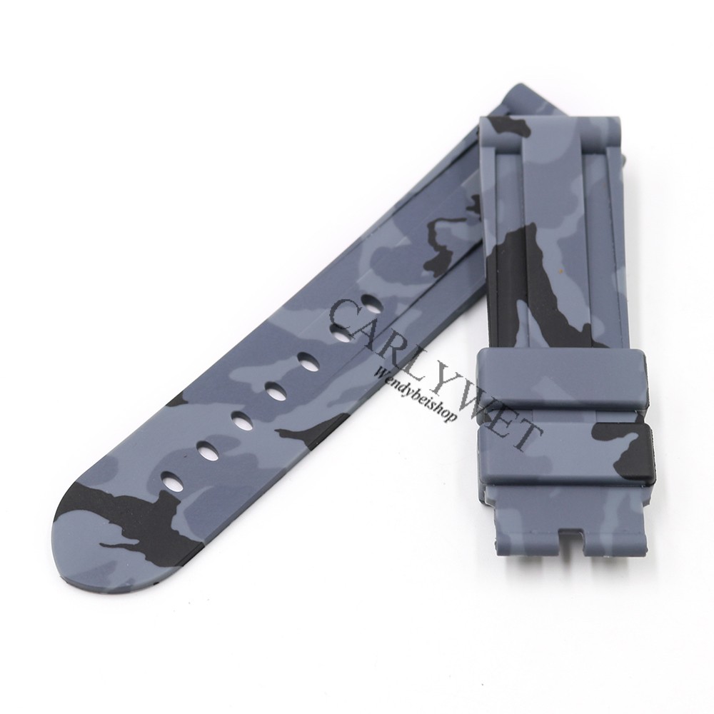 Carlywet 24mm Hot Sale Newest Camo Gray Replacement Waterproof Silicone Rubber Wrist Strap Webbing Belt Without Buckle