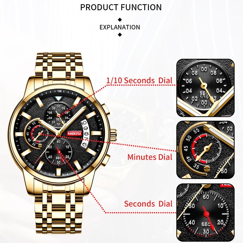 NIBOSI Watch Brand Quartz Watch Men Sports Watches Men Steel Military Watch Waterproof Gold 2022 Wrist Watch Relogio Masculino