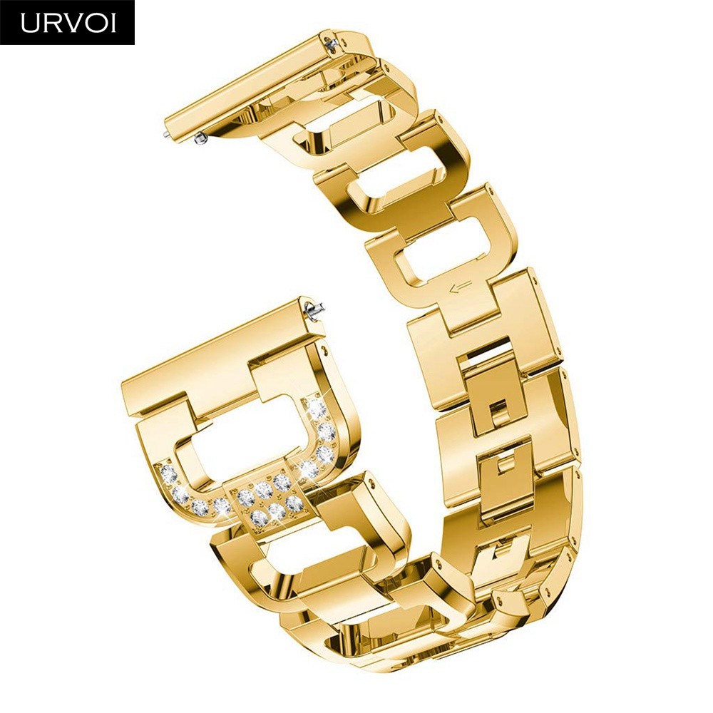 URVOI Band for Galaxy Watch Active 42 46mm S3 D Style Stainless Steel Strap Cuff Fold Over Clasp Zircon Quick Release Pins Wrist