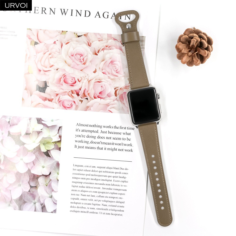 URVOI Leather Strap for Apple Watch Series 7 6 SE 5 4 Sport Band Genuine Leather Pin Buckle for iWatch Single Loop 41mm 45mm