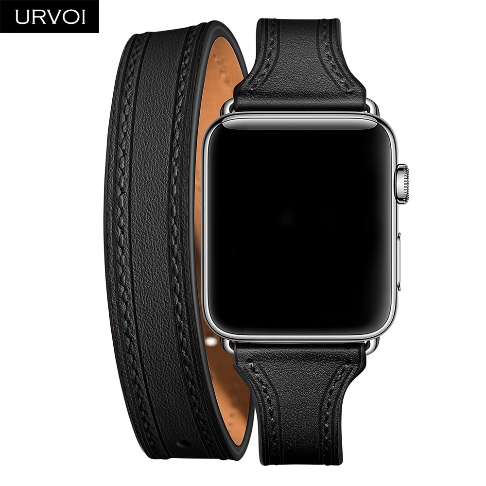 URVOI جولة مزدوجة ل سوار ساعة يد آبل سلسلة 7 6 SE 5 4 3 الفاخرة حزام ل iWatch لينة جلد طبيعي حلقة المعصم 40 41 44 45 مللي متر