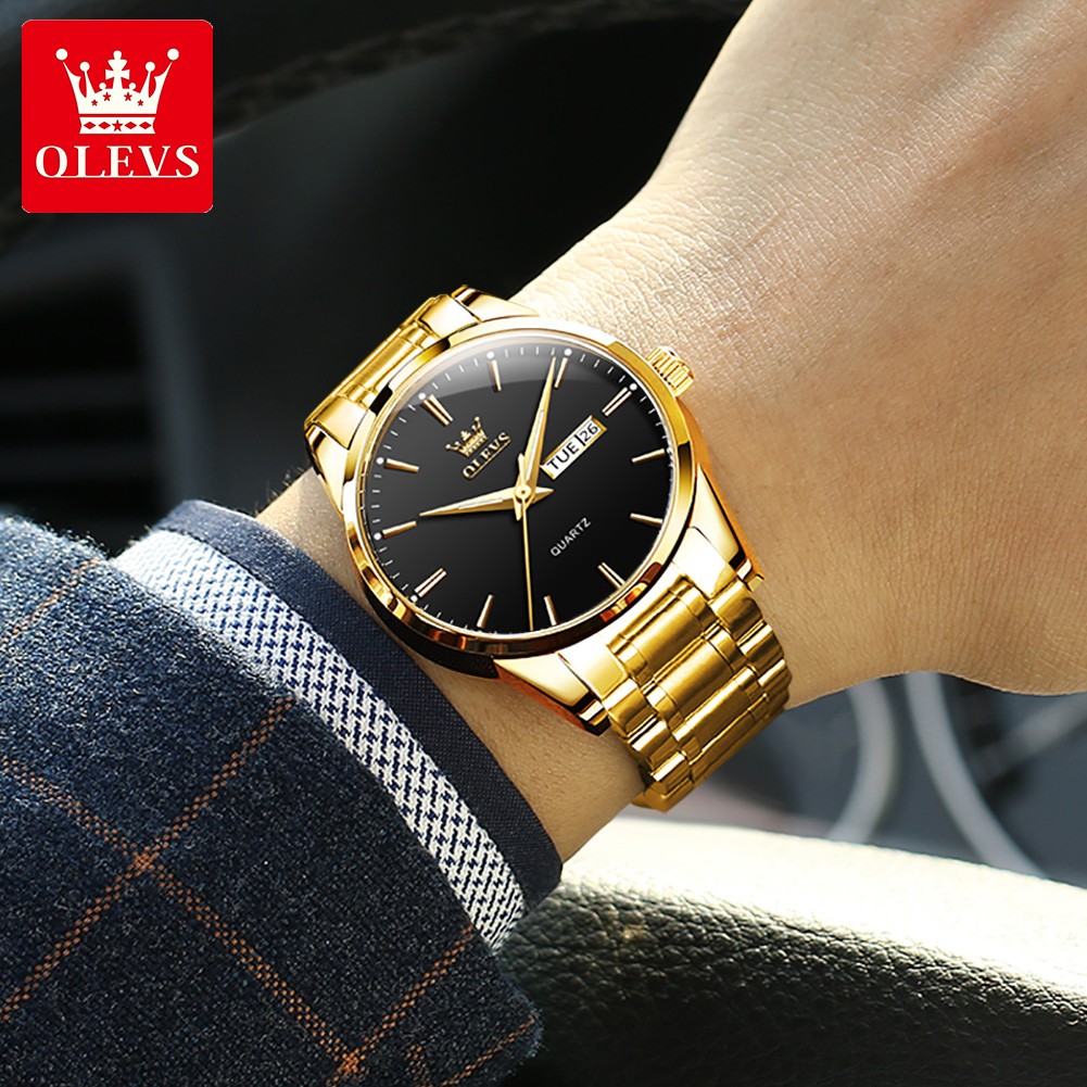 OLEVS Men's Watches Water Resistant Stainless Steel Gold Color Luxury Brand Quartz Men Wrist Watches