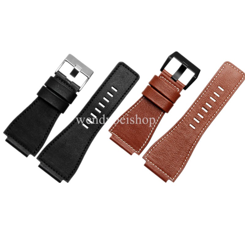 3mm thick genuine leather watch strap, black, yellow, red and brown, silver pin buckle, 34mm*24mm