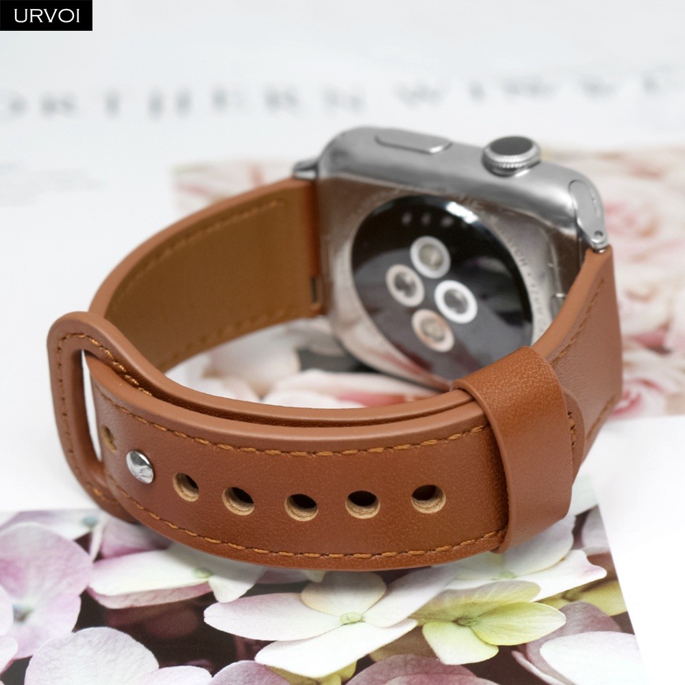 URVOI Leather Strap for Apple Watch Series 7 6 SE 5 4 3 Breathable Sports Strap Fold Pin Buckle Modern Design for iWatch 41 45mm