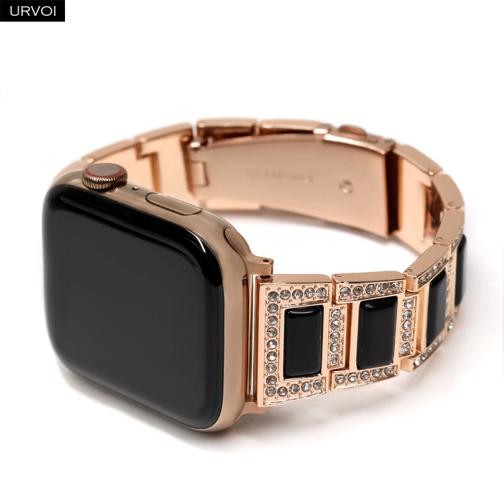 URVOI Metal Strap for Apple Watch Series 7 6 SE 5 4 3 2 1 Band for iwatch strap with Opal Luxury Glitter Shiny Stone 40mm 44mm