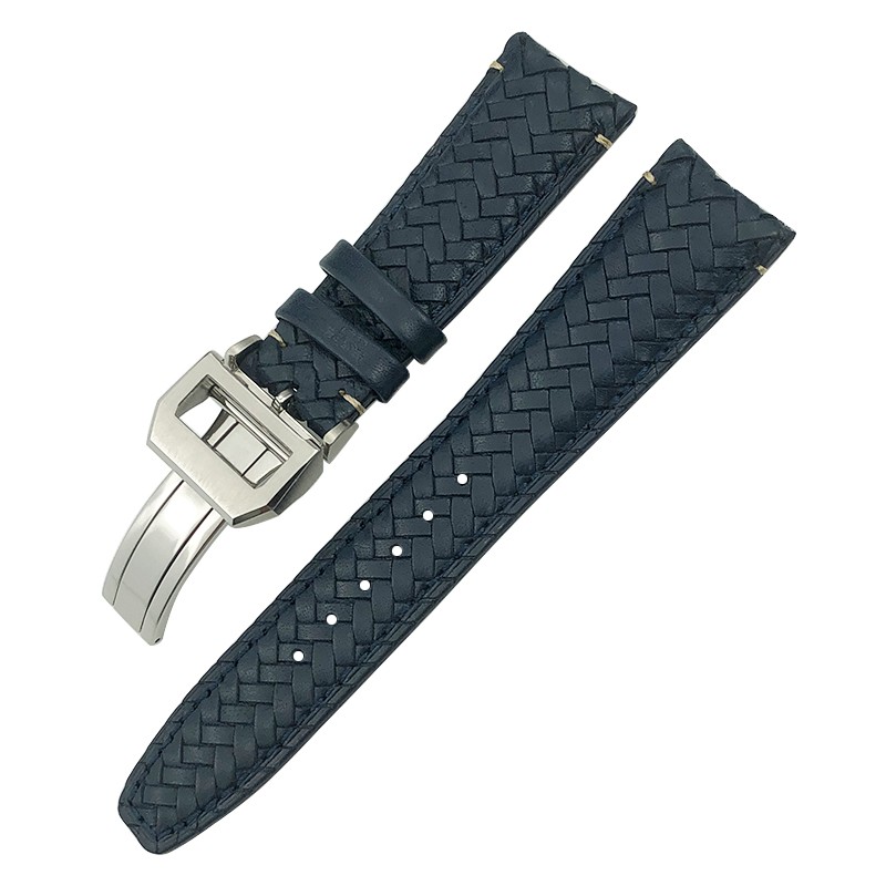 20 21mm 22mm High Quality Cow Leather Woven Watchband Fit For IWC Portugal Pilot Watches Curved End Genuine Leather Watch Strap