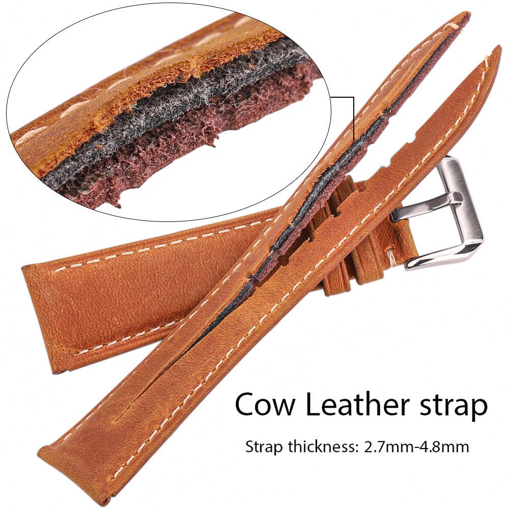 Oil Wax Genuine Leather Watchband Women Men Cowhide Watch Strap Band 18mm 20mm 22mm 24mm Watch Watch Bracelet Metal Clasp