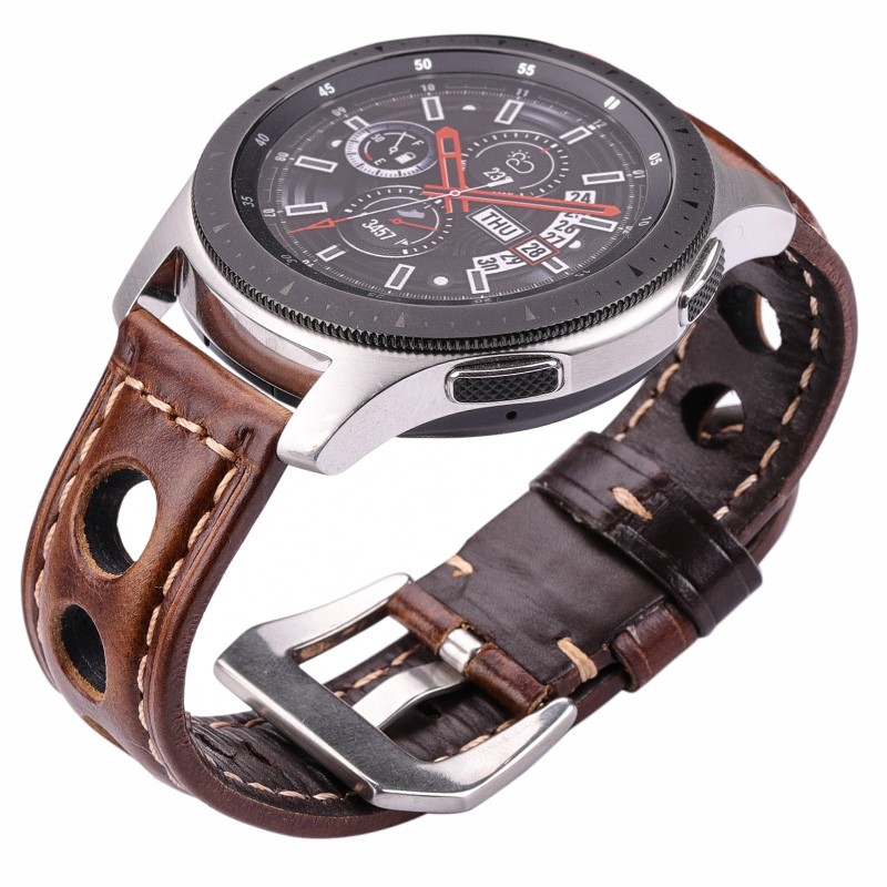 Cowhide Oil Wax Leather Watch Band, 22mm, 24mm, Dark Brown, for Men and Women, Genuine Leather, Fashionable, with Pin Buckle