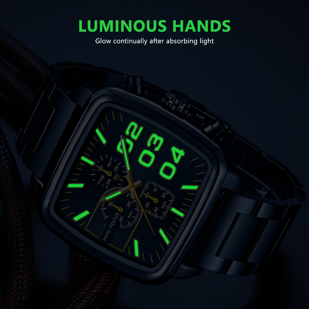 MINI FOCUS Men's Business Quartz Watch Stainless Steel Luxury Brand Luminous Multifunction Waterproof Male Watch + Box