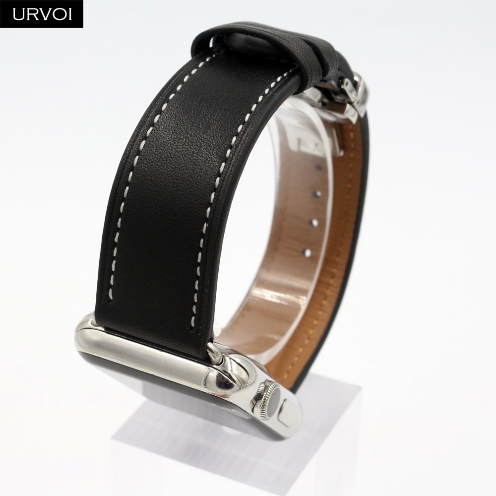 URVOI Deploy Buckle Band for Apple Watch 7 6 SE 5 4 3 Leather Strap for iwatch 41mm 45mm Single Round Design Butterfly Buckle