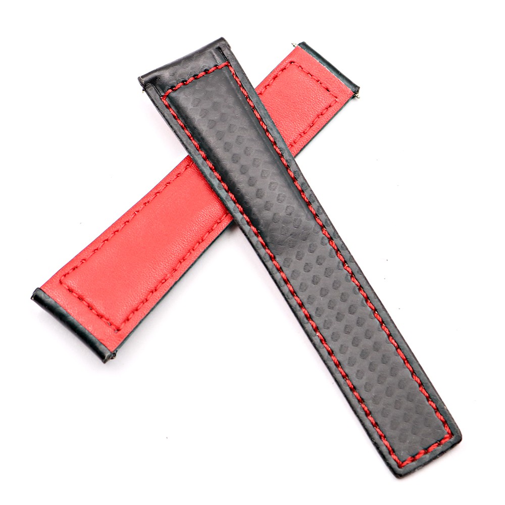 CARLYWET 20 22mm Wholesale Black with Red Stitches High Quality Genuine Leather Replacement Watch Band Strap Strap