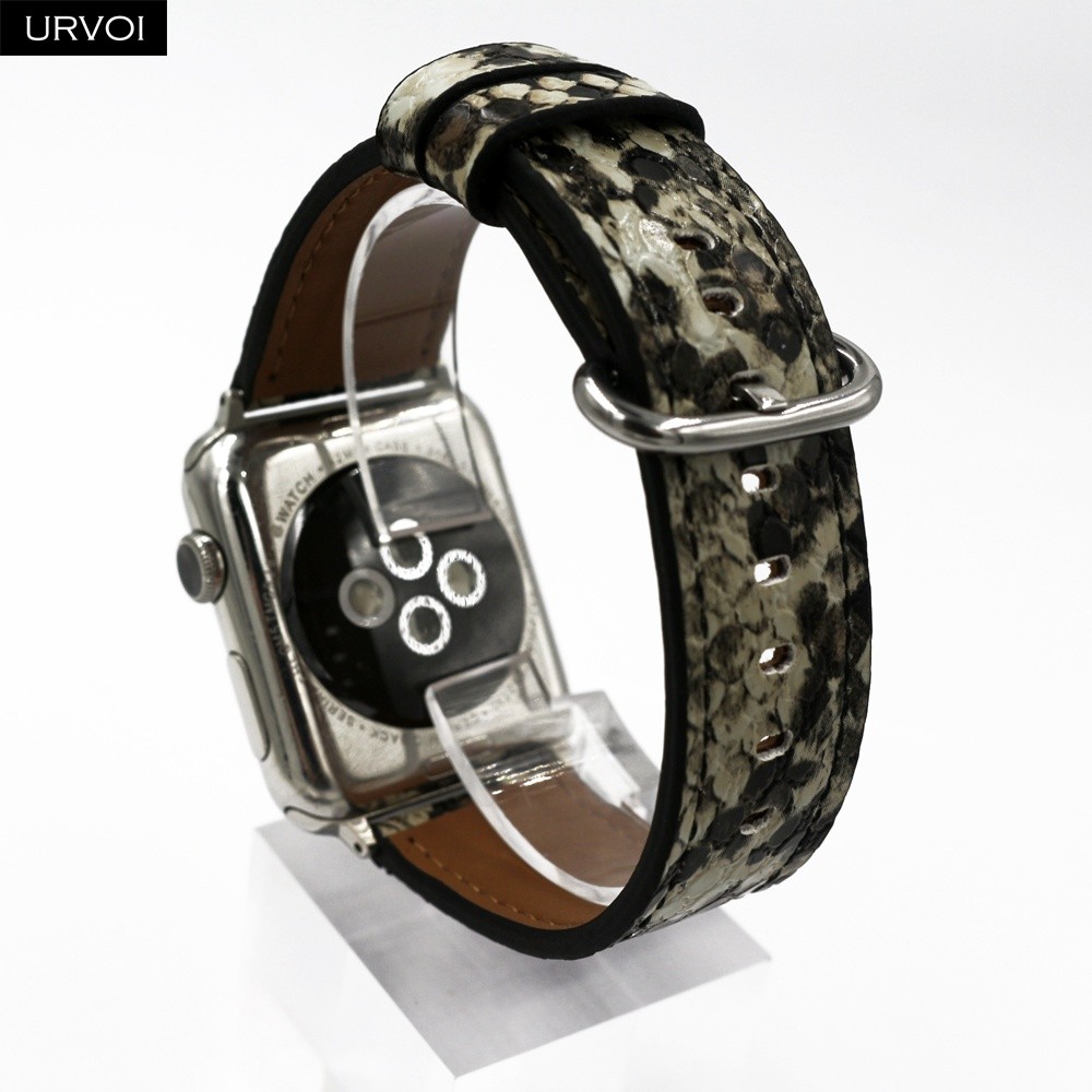 URVOI Leather Strap for Apple Watch Series 7 6 SE 5 4 3 2 1 Strap for iwatch band 41 45mm Microfiber with Python Modern Design