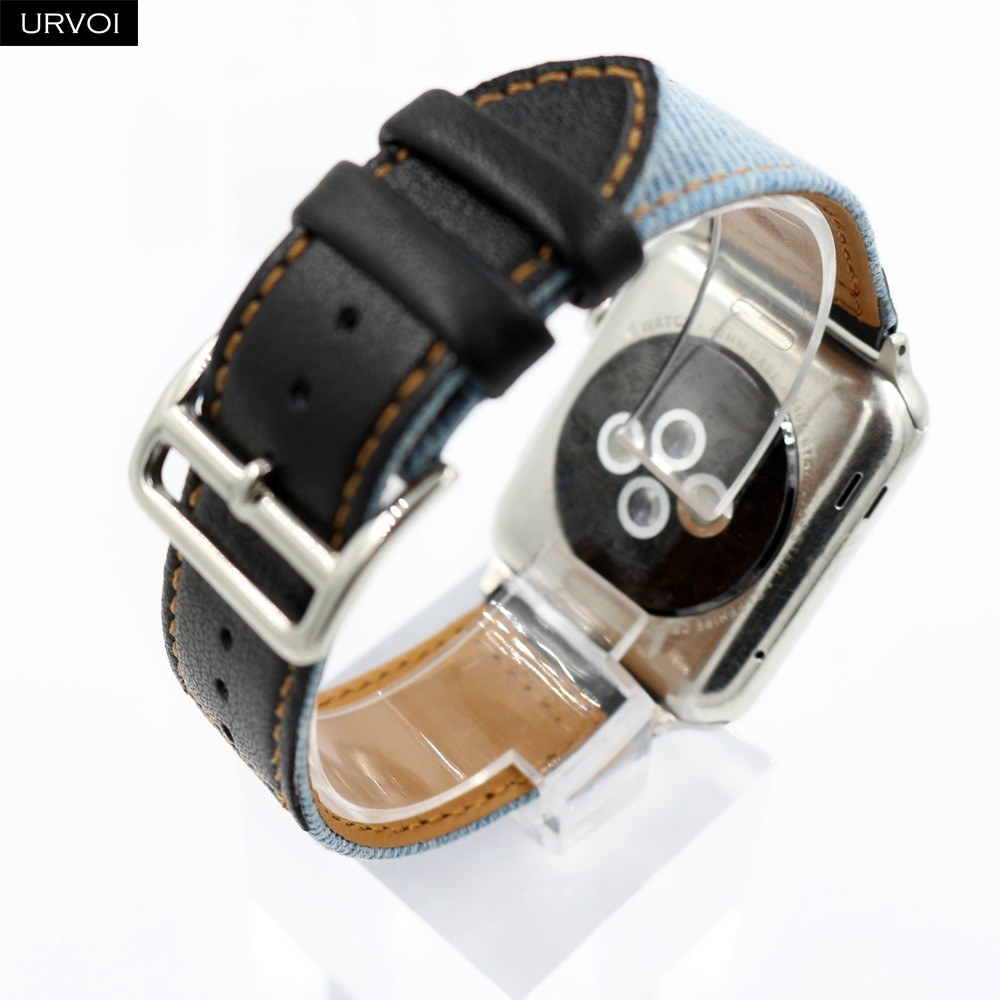 URVOI Jeans Strap for Apple Watch 7 6 SE 5 4 Leather Strap Jean Canvas Durable iwatch Wrist Strap Compatible Adapters