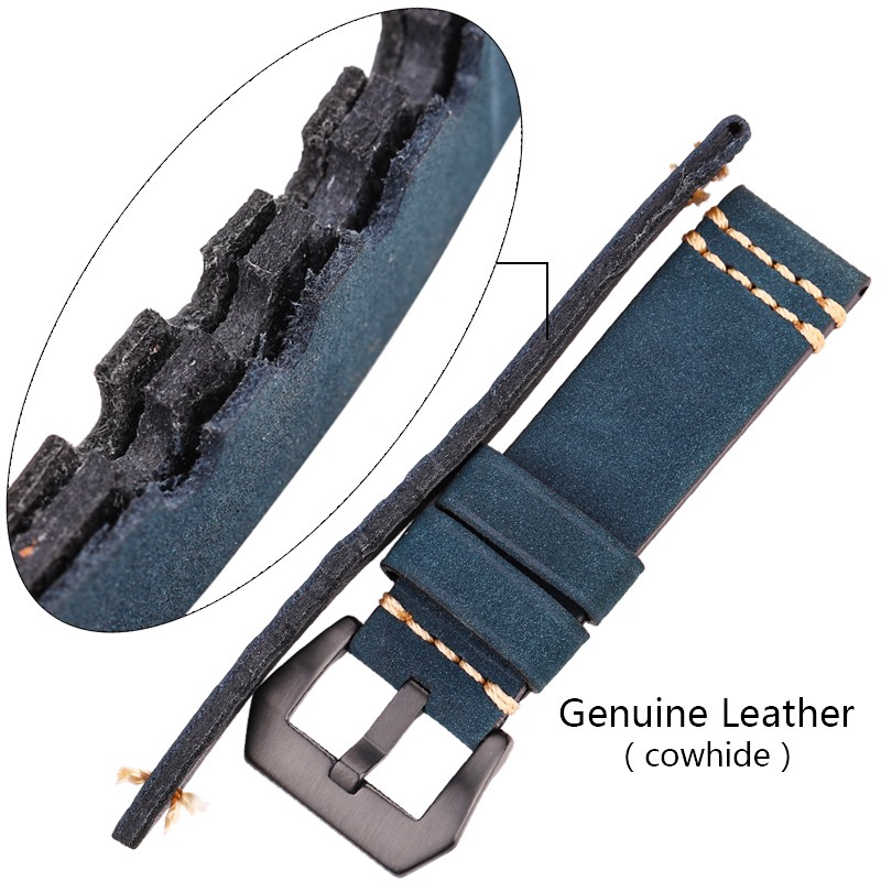 Handmade Watch Band Genuine Leather Watchband 20mm 22mm 24mm Brown Blue Yellow Women Men Cowhide Leather Strap Bracelet Accessories