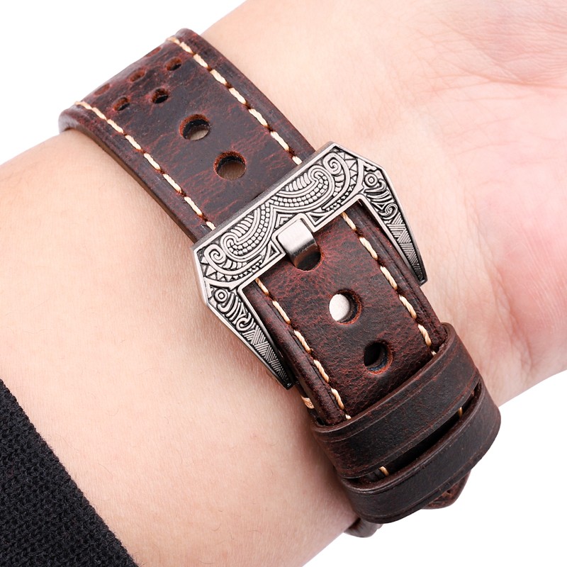 Cowhide Leather Band Watch Bracelet 20mm 22mm 24mm For Huawei Samsung Galaxy Watch 4 3 Strap Brown Black Green Coffee Watches