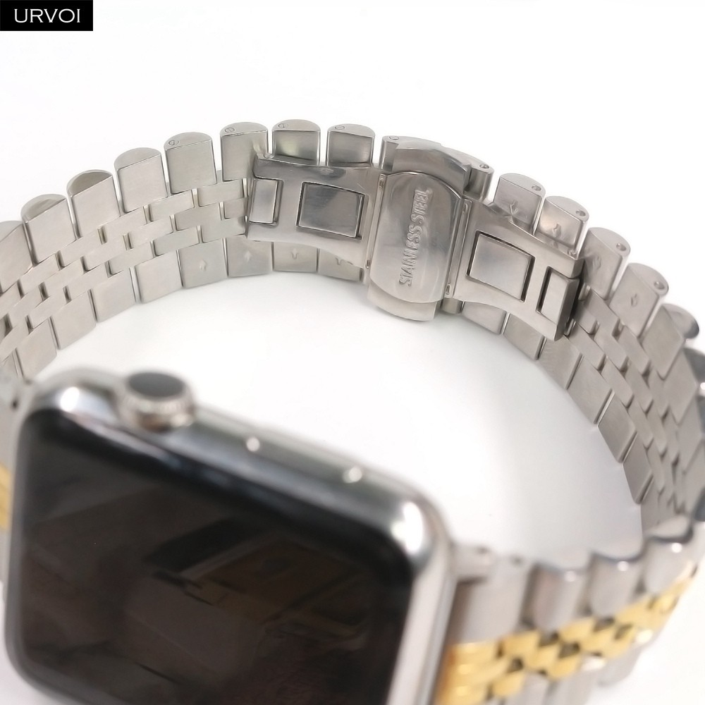 URVOI Band for Apple Watch Series 7 6 SE 5 4 321 Stainless Steel Strap for iWatch Classic Design 5 Rows Metal Link Bracelet 44mm