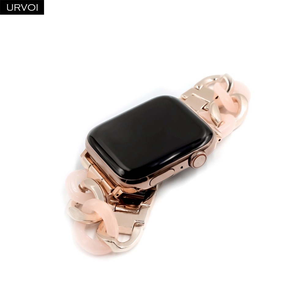 URVOI Link Bracelet for Apple Watch Series 7 6 SE 5 4 3 Band for iwatch Resin Strap Cow Boy Chain Girls Stainless Steel Bracelet