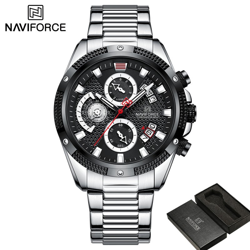 NAVIFORCE Men's Sport Watch Wristwatch Luxury Brand Military Chronograph Stainless Steel Male Quartz Watch Gift 8021