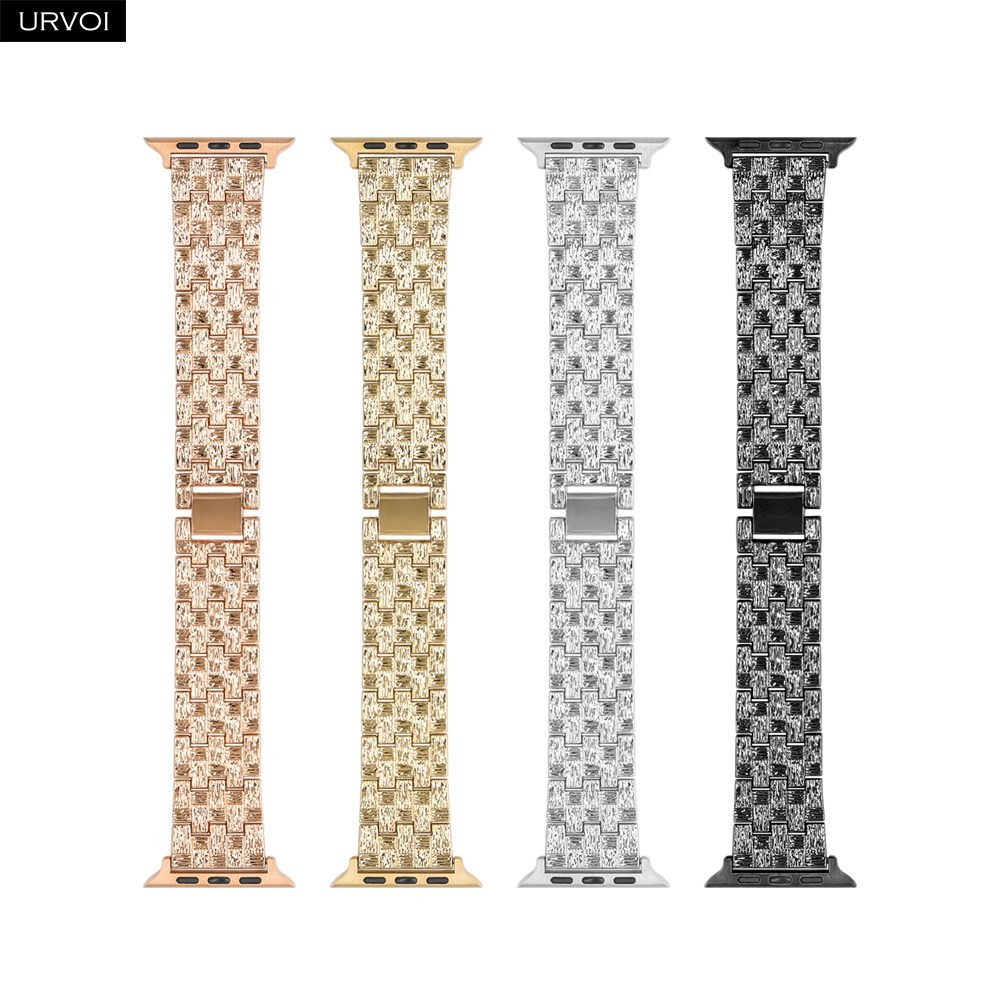 URVOI Strap for Apple Watch Series 7 6 SE 5 4 321 Stainless Steel Strap for iWatch VC Series Woven Pattern Bracelet Shiny Metal Band