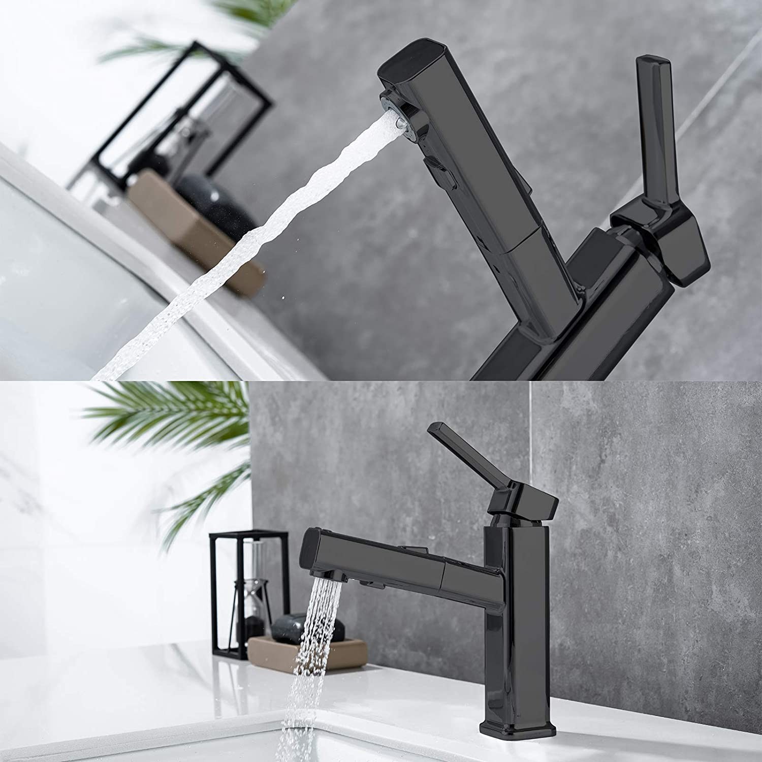 DQOK Bathroom Basin Faucets Basin Mixer Sink Faucet Pull Out Bathroom Water Mixer Chrome Brass Modern Washbasin Faucets Black