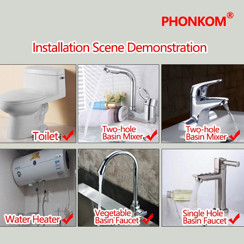 PHONKOM Stainless Steel Braided Hose Inlet Tube DN15 G1/2" Multi Burst Connector Metal Flexible Pipe Bathroom Heater