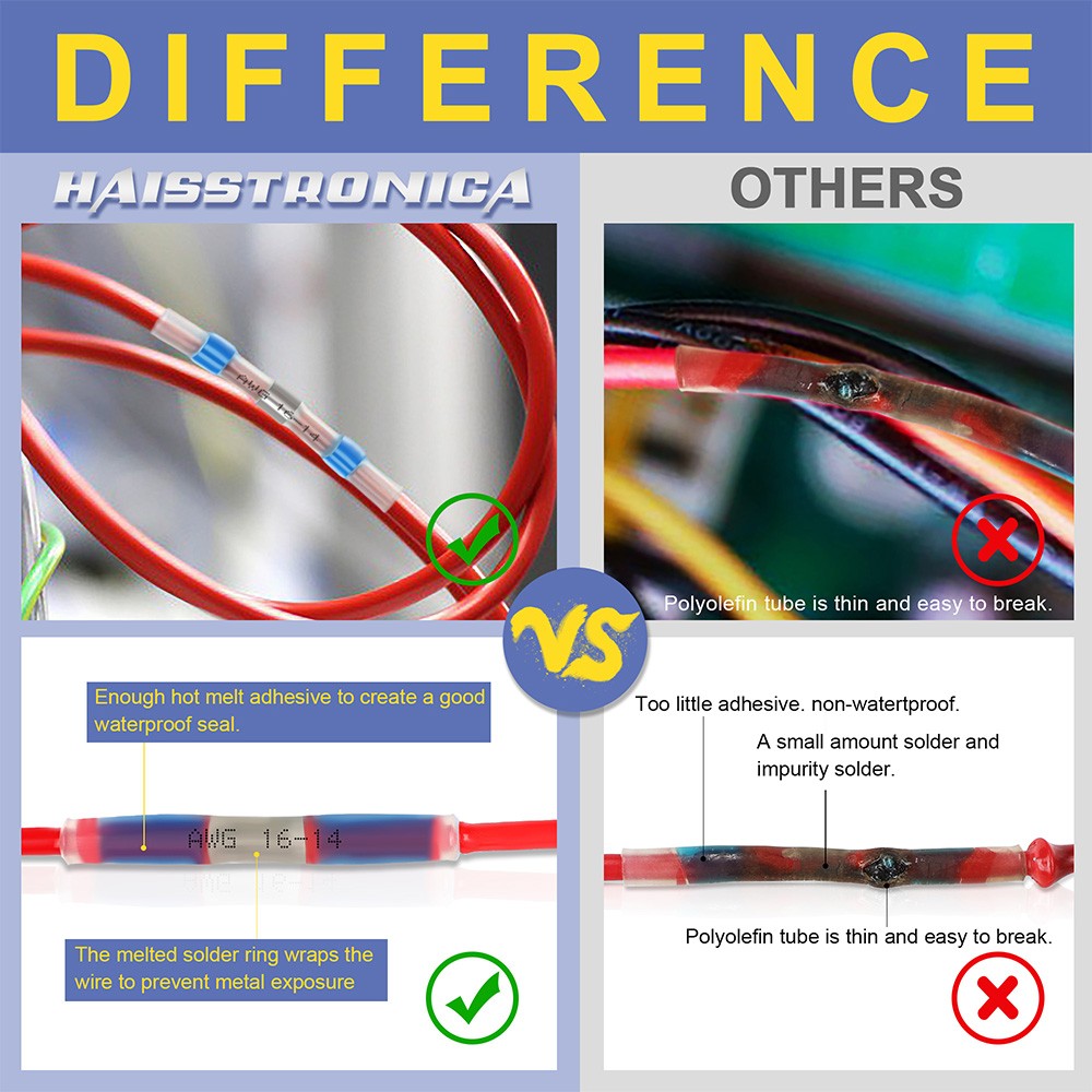 Haisstronica 250/500pcs Welding Wire Connectors Marine Grade Heat Shrink Wire Connectors Heat Shrink Butt Connectors