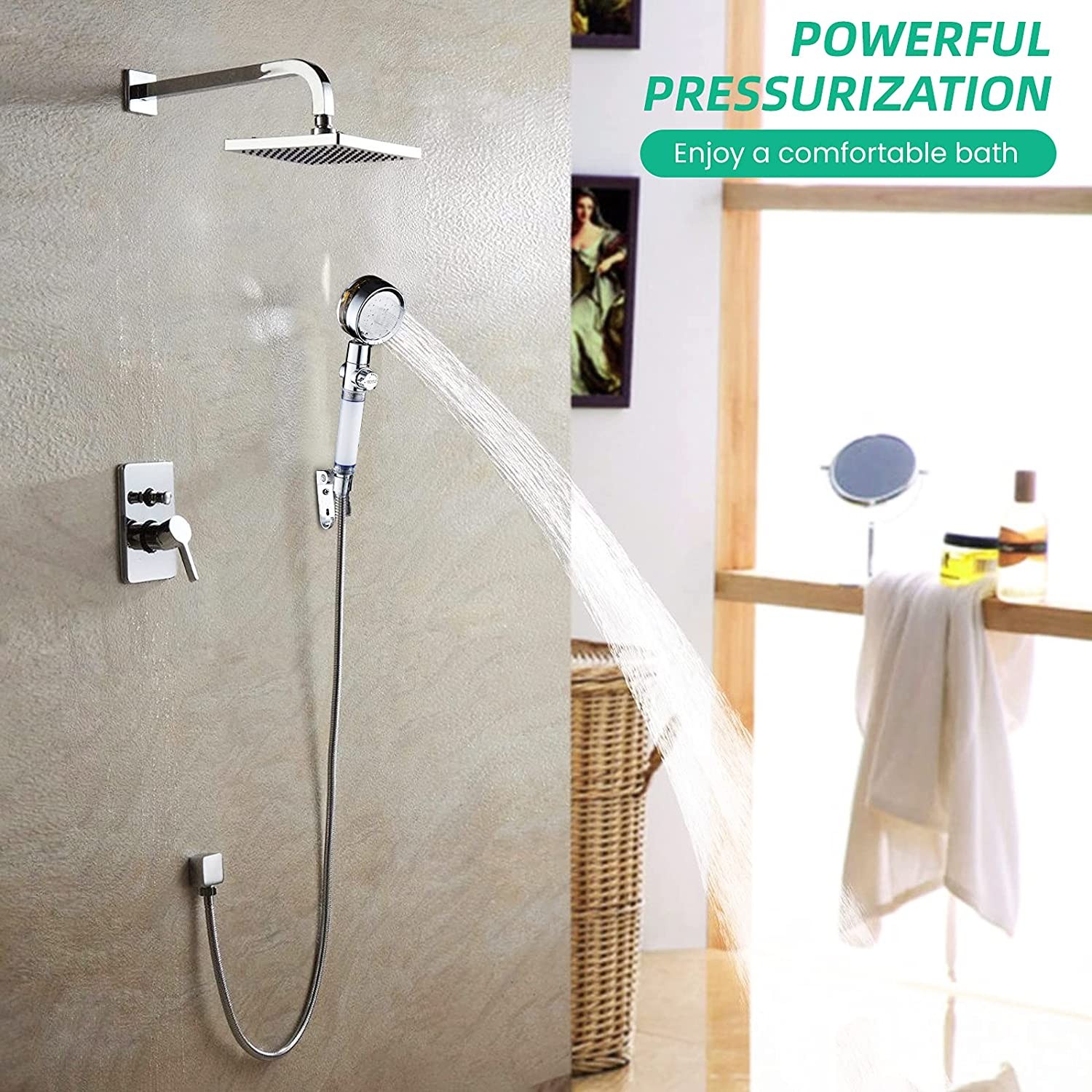 Turbo Fan Water-saving Shower Head and Stand High Reassure Rainfall Shower with Fan Bathroom Accessories