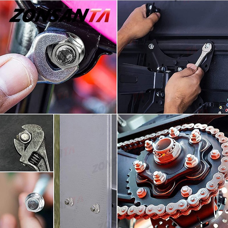 ZONSANTA160pcs حافة سداسية الأشكال المكسرات M3 M4 M5 M6 M8 M10 M12 304 الفولاذ المقاوم للصدأ العالمي Locknuts مجموعة تشكيلة كيت DIN6923