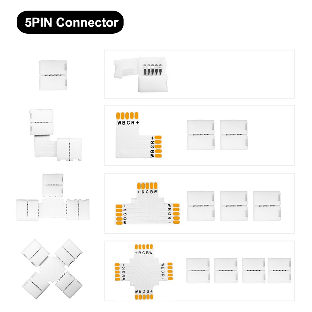 Solderless Connector for WS2812 WS2811 5050 RGB, 10mm, 2/3/4/5 Pin, T L/X Corner Connector, No Solder, LED Strip