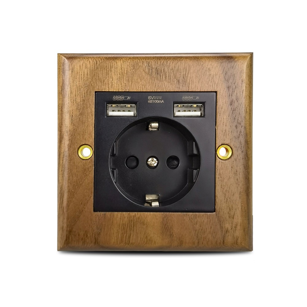 High-grade retro American industrial style light switch socket, solid wood brass toggle switch panel, antique home stay switch