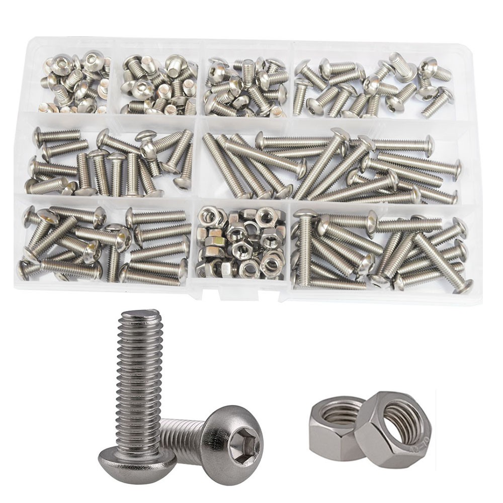 Hex Button Socket Head Cap Screw Nut Hexagon Metric Thread Machine Bolt Assortment Set 304 Stainless Steel M2 M3 M4 M5 M6