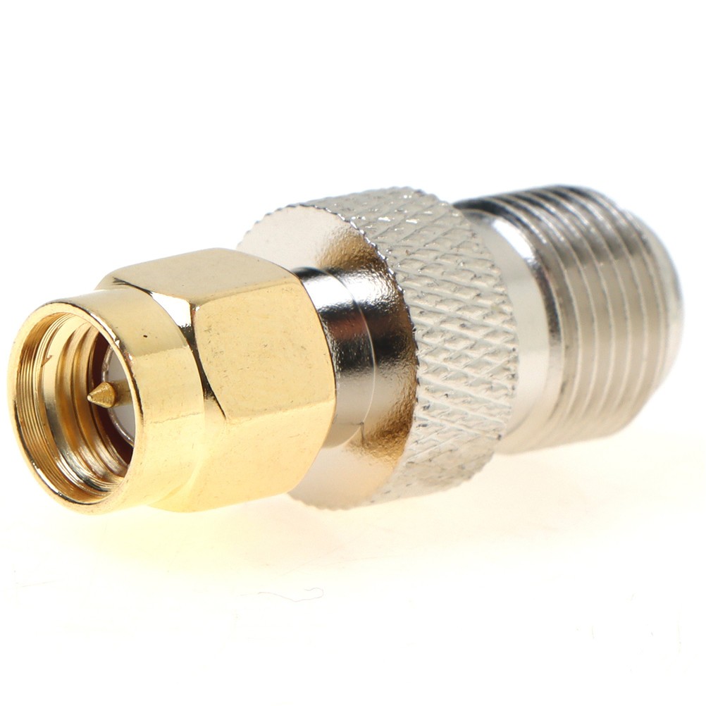 One or 2pcs F Type Female Jack to SMA Male Plug Straight RF Coaxial Adapter F Connector to SMA Adapter Gold Tone