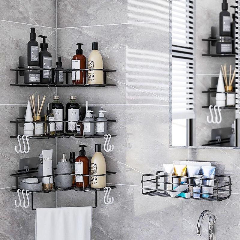 Bathroom Shelf Shower Wall Mount Shampoo Storage Holder With Suction Cup No Drilling Kitchen Storage Bathroom Accessories