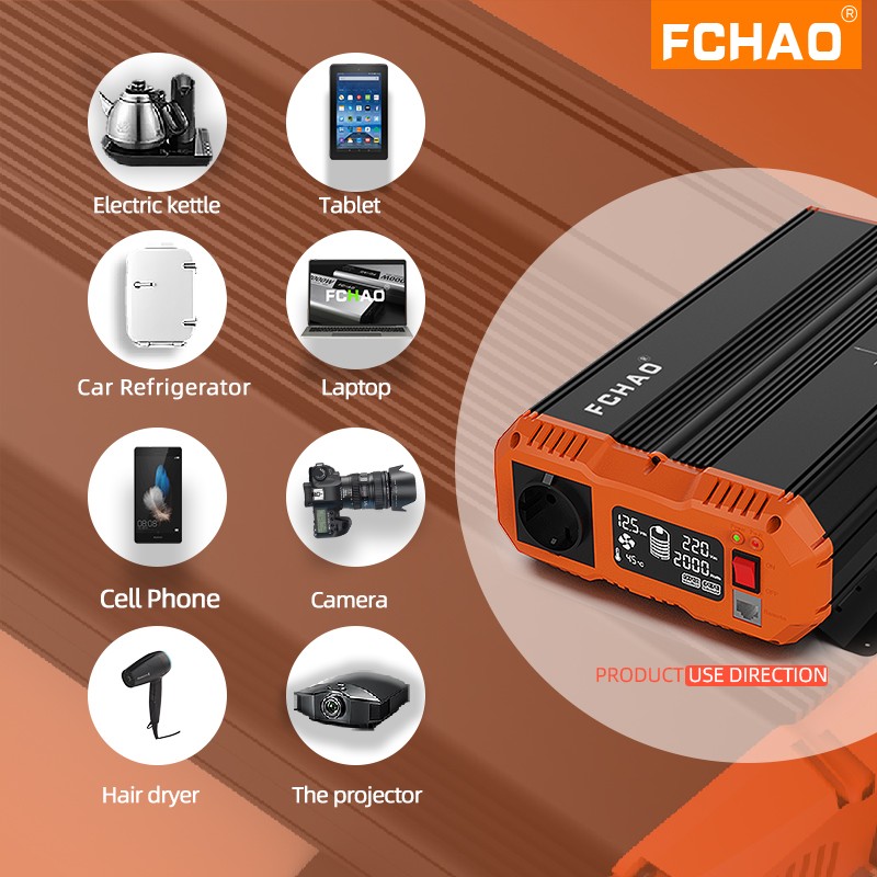 FCHAO 2400W Inverter Solar Panel Pure Sine Wave 12V 24V to 220V Car Power Inverter Solar Power Supply LCD Display for Truck RV