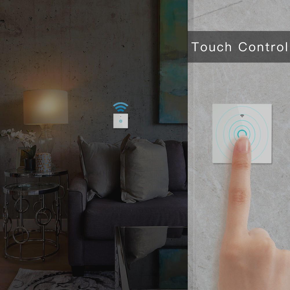 1pc Wall Touch Switch 1/2/3 Gang, EU Type WiFi Smart Glass Panel Switch Tuya App Remote Control, Work with Alexa Google Home