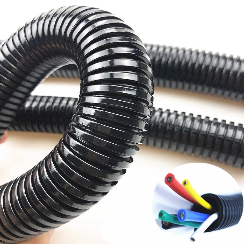 2M Insulation Corrugated Tube Pipe Nylon Wire Harness Casing Cable Sleeves Cord Duct Cover Auto Car Mechanical Line Protector