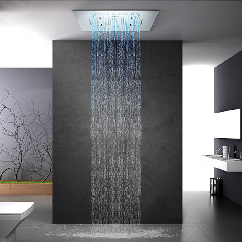 Bluetooth Music Shower LED Light Shower Music Waterproof Speaker Shower Waterfall, Foggy Bathroom 304SUS Bathing 60*80cm