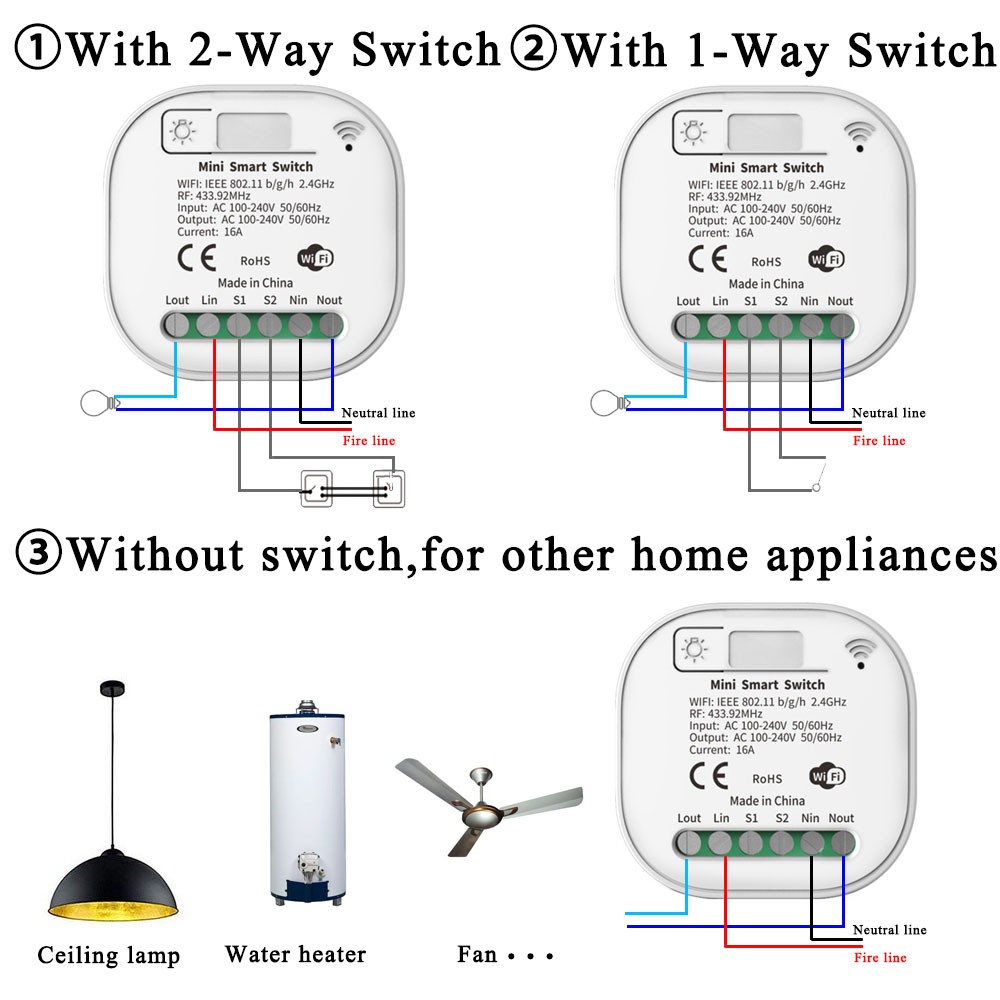 Tuya Smart WiFi and Rf Light Switch 433MHz Kinetic Wall Switch No Battery Needed Wireless Remote Control Timing 220V 16A for Alexa