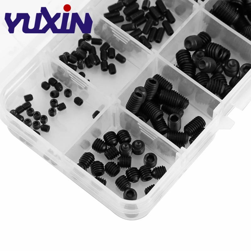 300pcs DIN916 M3 M4 M5 12.9 Grade Black Socket Screw Assortment Allen Head Socket Hex Set Grub Screw Box Kit