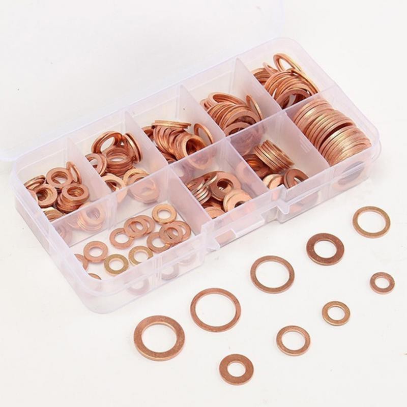 200pcs Copper Washer Gasket Nut and Bolt Flat Ring Set Assortment with Box // M8/M10/M12/M14 for Swamp Sockets