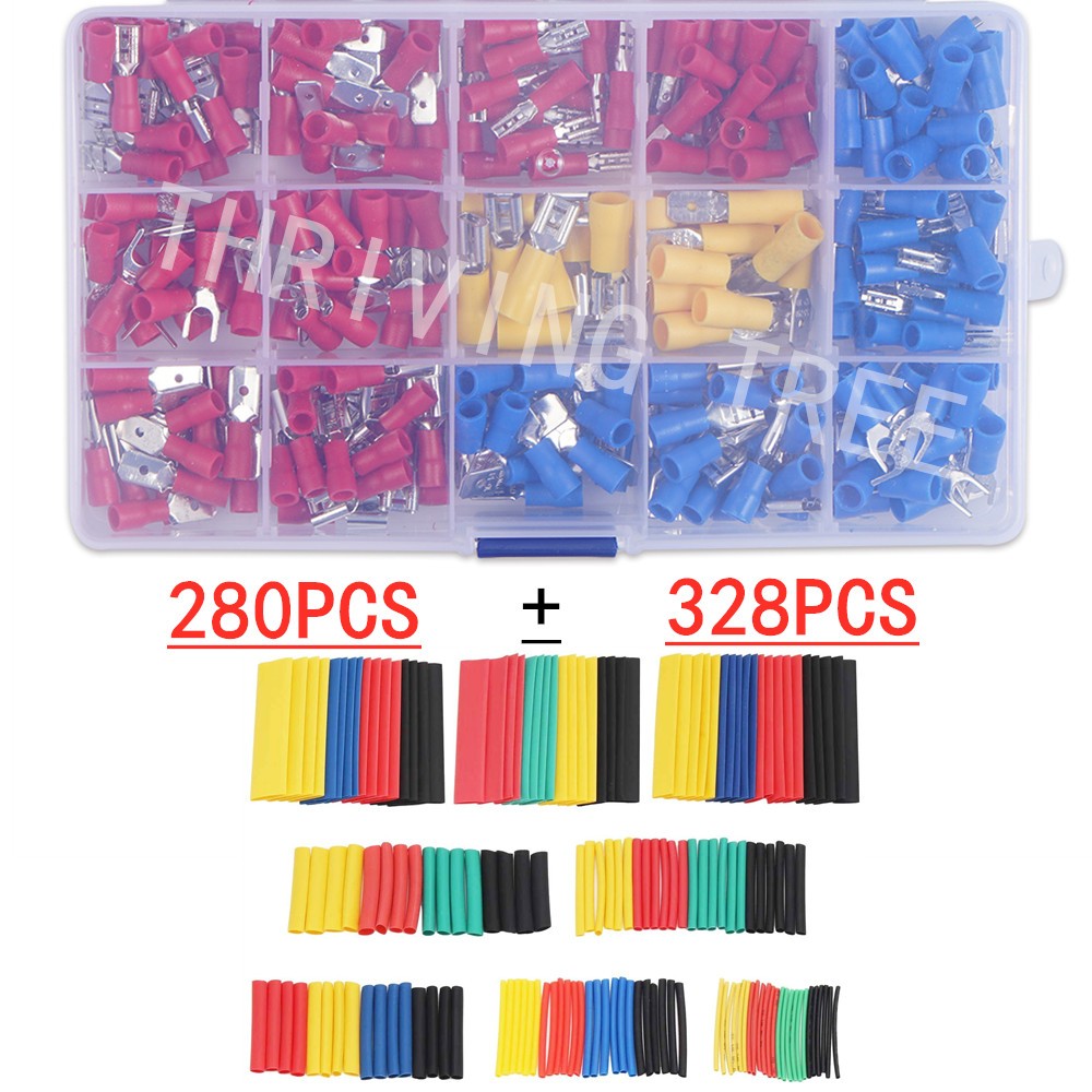 328/280pcs Insulated Spade Butt Loop Fork Loop Lugs Rolled Terminals Electrical Cable Crimp Connector Wire Stripper Plier