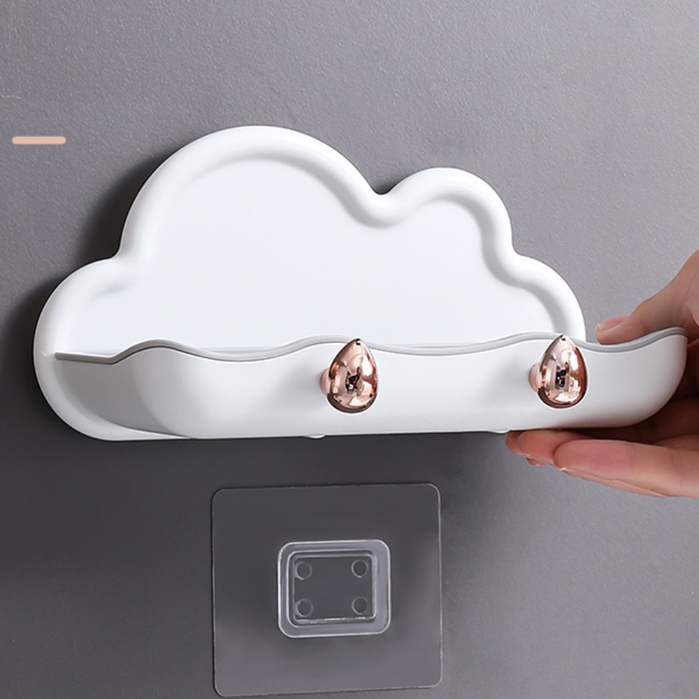 Wall Mounted Soap Holder With 2pcs Hook Creative PP Clouds Shape Soap Basket Multifunctional Bathroom Storage Rack Soap Dishes